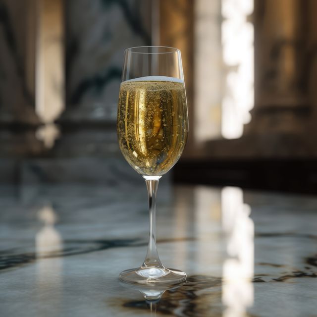 Elegant Glass of Sparkling Champagne on Marble Table in Refined Setting - Download Free Stock Images Pikwizard.com