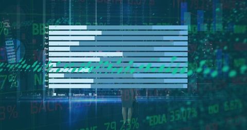 Businesswoman Analyzing Data Overlapping Digital Interface