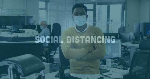 Office Workers Practicing Social Distancing While Wearing Masks