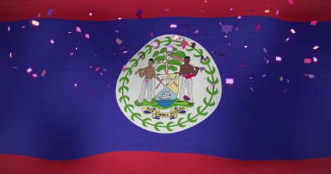 Celebratory confetti falling over belize flag