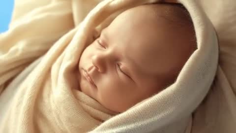 Peaceful Newborn Sleeping in Soft Cream Swaddle