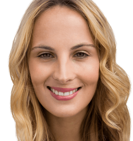 Smiling Caucasian Woman with Wavy Blonde Hair on Transparent Background