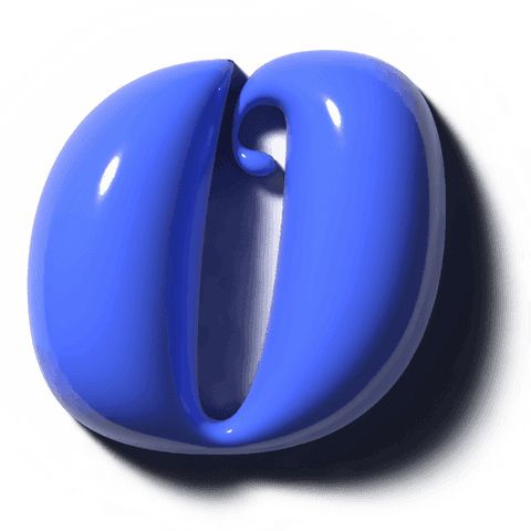 Glossy blue 3d torus sculpture with split opening and curled tongue on transparent background