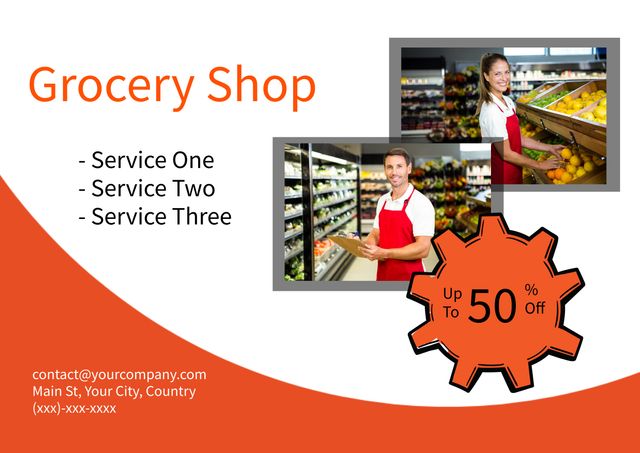 Grocery Shop Sale Promo with Discounts and Services Mention - Download Free Stock Templates Pikwizard.com