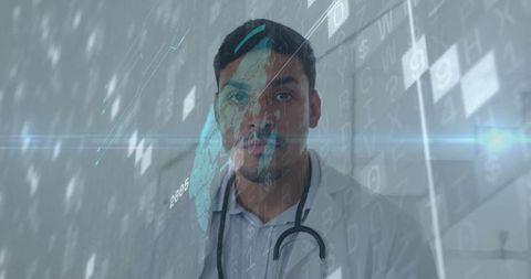 Doctor Using Futuristic Holographic Interface in Modern Laboratory