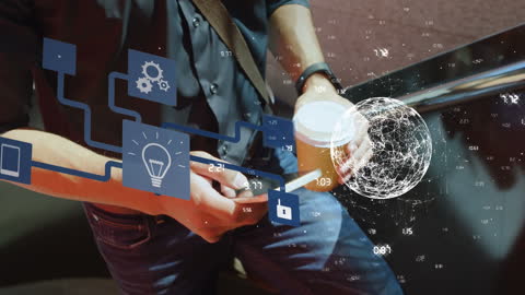 Man Interacting with Futuristic Digital Interface