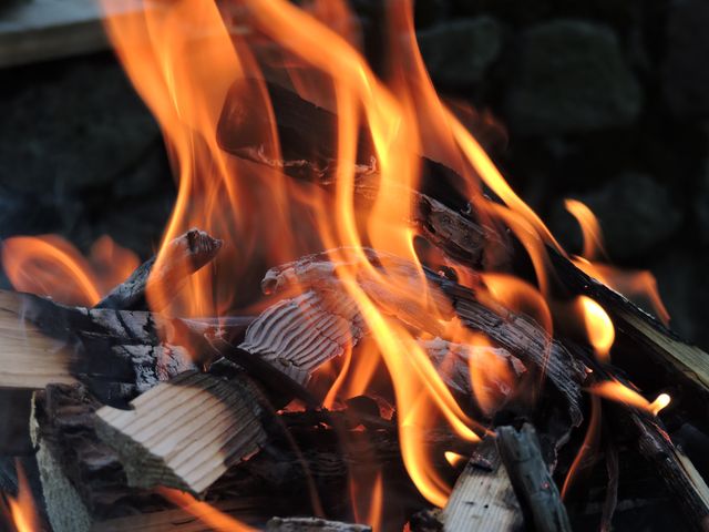 Close-Up of Crackling Firewood with Orange Flames - Download Free Stock Photos Pikwizard.com