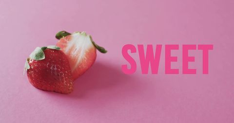 Fresh Halved Strawberries with Sweet Typography on Pink Background - Download Free Stock Images Pikwizard.com
