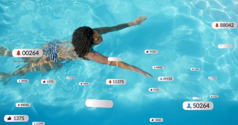 Social Media Notifications Over Woman Swimming in Pool - Download Free Stock Images Pikwizard.com