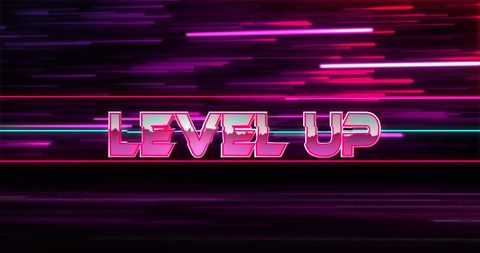 Retro Futuristic Level Up Neon Light Text Background