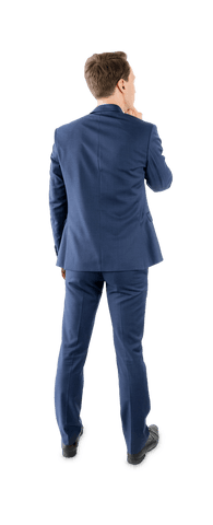 Businessman in Formal Suit Transparent Thinking Pose Rear View