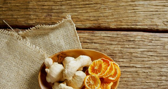 Ginger Root and Dried Orange Slices on Rustic Wooden Table - Download Free Stock Images Pikwizard.com