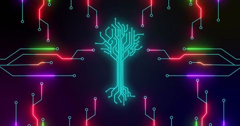 Digital Tree of Circuits on Neon Colored Background - Download Free Stock Images Pikwizard.com