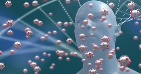 Digital Human Head Surrounded by Covid Cells and DNA Structure - Download Free Stock Images Pikwizard.com