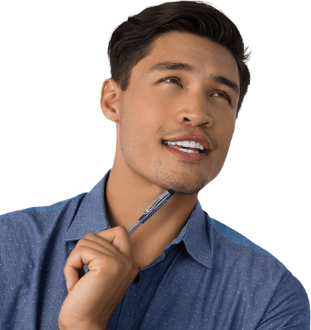 Transparent Thoughtful Businessman Holding Pen Contemplating