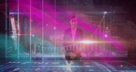 Analyst Engaging with Holographic Data in Futuristic Setting