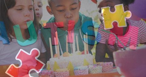 Autism Awareness Concept with Children at Birthday Party