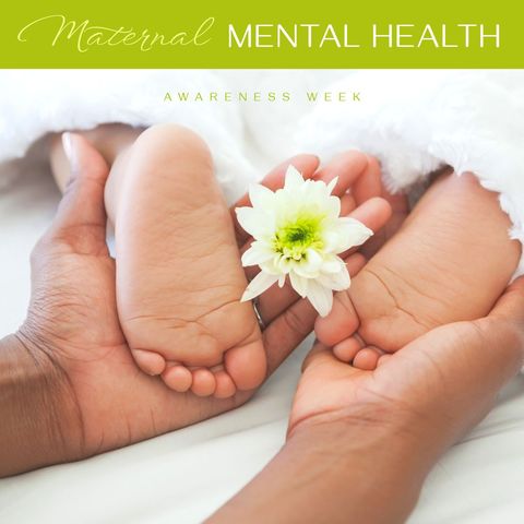 Maternal Mental Health Awareness with Supportive Hands and Baby Feet Art