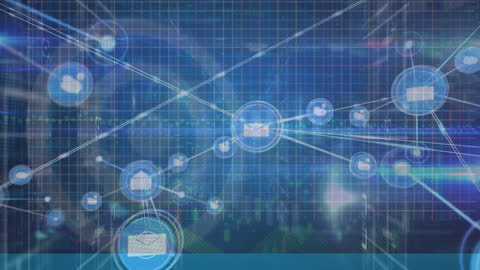 Digital Connections and Networking Icons Overlaying Data Streams