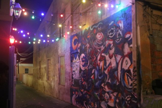 Abstract Urban Mural with Colorful String Lights at Night - Download Free Stock Photos Pikwizard.com