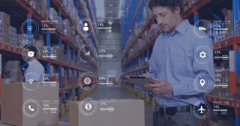 Warehouse Worker Using Tablet for Inventory Management with Data Interface - Download Free Stock Images Pikwizard.com