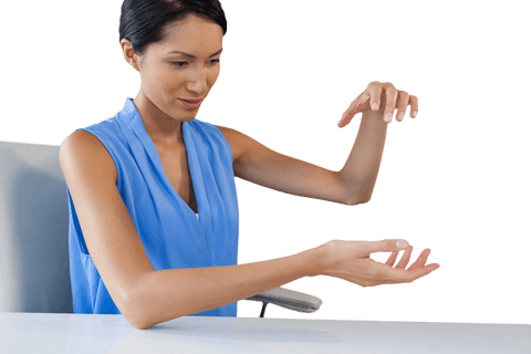 businesswoman in blue blouse holding something invisible, transparent objects concept - Download Free Stock Videos Pikwizard.com