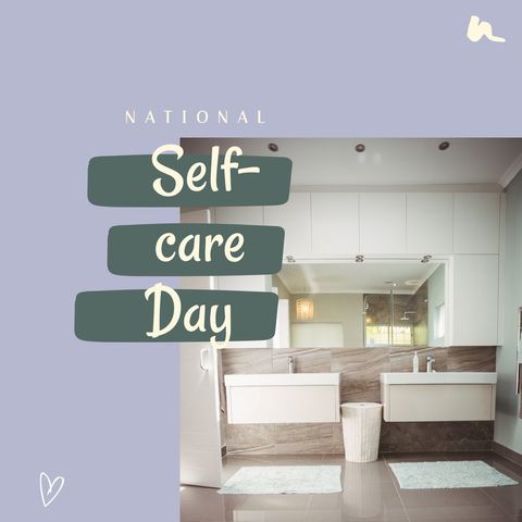 modern bathroom with self-care day text overlay - Download Free Stock Templates Pikwizard.com