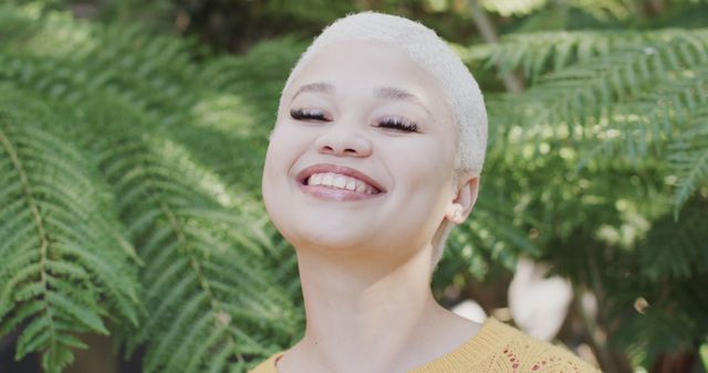 Smiling Woman with Short Blonde Hair in Nature - Download Free Stock Images Pikwizard.com