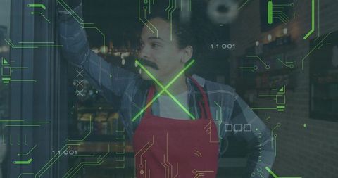 Café Worker Embracing Digital Transformation in Modern Venue