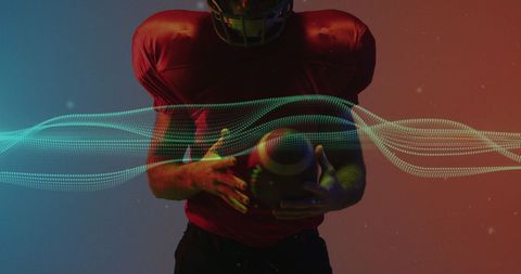 Dynamic American Football Player with Neon Light Trails