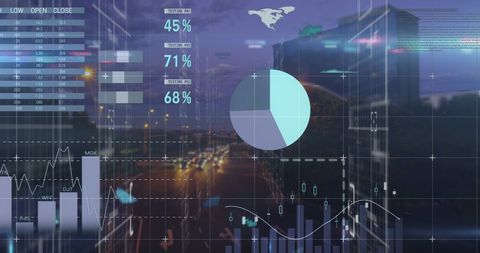 Abstract Digital Interface with Data Visualizations over Cityscape - Download Free Stock Images Pikwizard.com