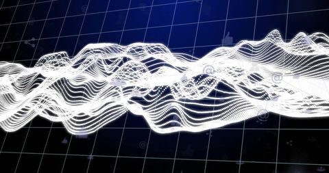 Futuristic Digital Wave Glowing on 3D Grid with Social Media Symbols