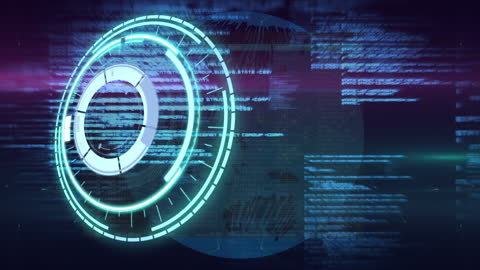 Futuristic Digital Interface with Data Streams and Scanning Hologram