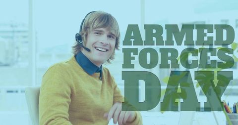 Smiling customer service representative celebrating armed forces day