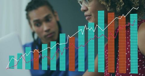 Business Professionals Analyzing Data with Digital Chart Overlay