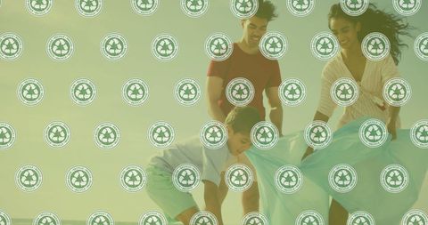 Family recycling together promoting environment awareness