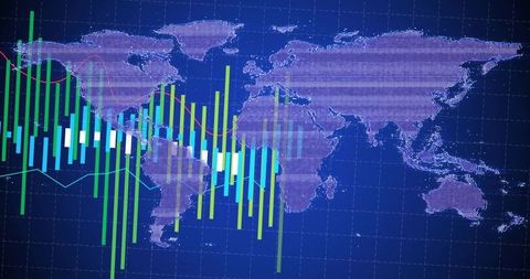 Global Financial Trends on Digital World Map Display