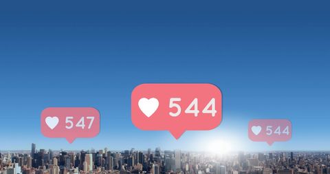 Social Media Reactions Over Modern City Skyline