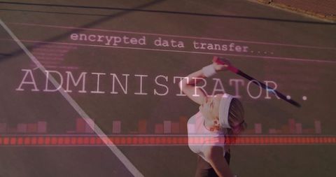 Tennis Player Serving with Encrypted Data Overlay