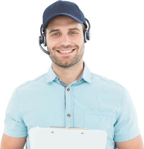 Smiling Courier Professional with Headset on Transparent Background - Download Free Stock Videos Pikwizard.com
