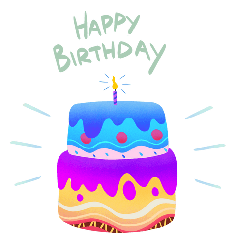 Colorful two-tier birthday cake on transparent background