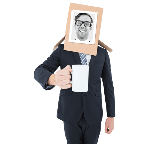 transparent businessman with cardboard box head holding coffee mug - Download Free Stock Videos Pikwizard.com