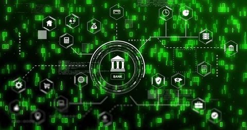 Futuristic digital finance and cybersecurity interface visualization