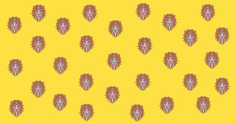 Pattern of Colorful Lion Heads on Yellow Background - Download Free Stock Images Pikwizard.com