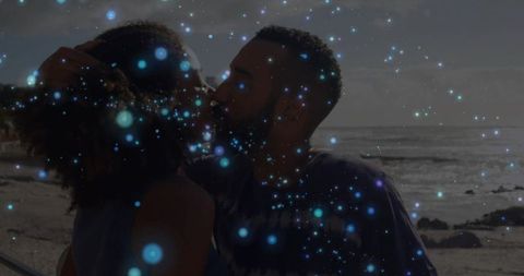 Romantic Couple Under Twilight at Scenic Beach