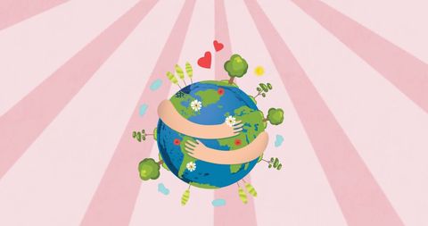 Earth Day Celebration with Embracing Hands and Nature Elements