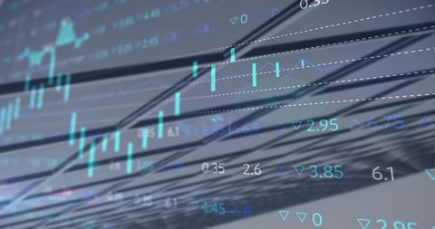 Stock Market Data Overlaying Urban Skyline for Business Use
