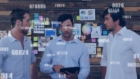 Dynamic Team Discussing Business Growth with Virtual Data Overlay