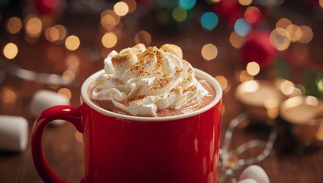 Cozy mug of hot chocolate with marshmallows at festive celebration
