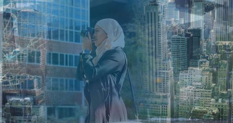 Asian Woman in Hijab Taking Photos of Urban Cityscape - Download Free Stock Images Pikwizard.com